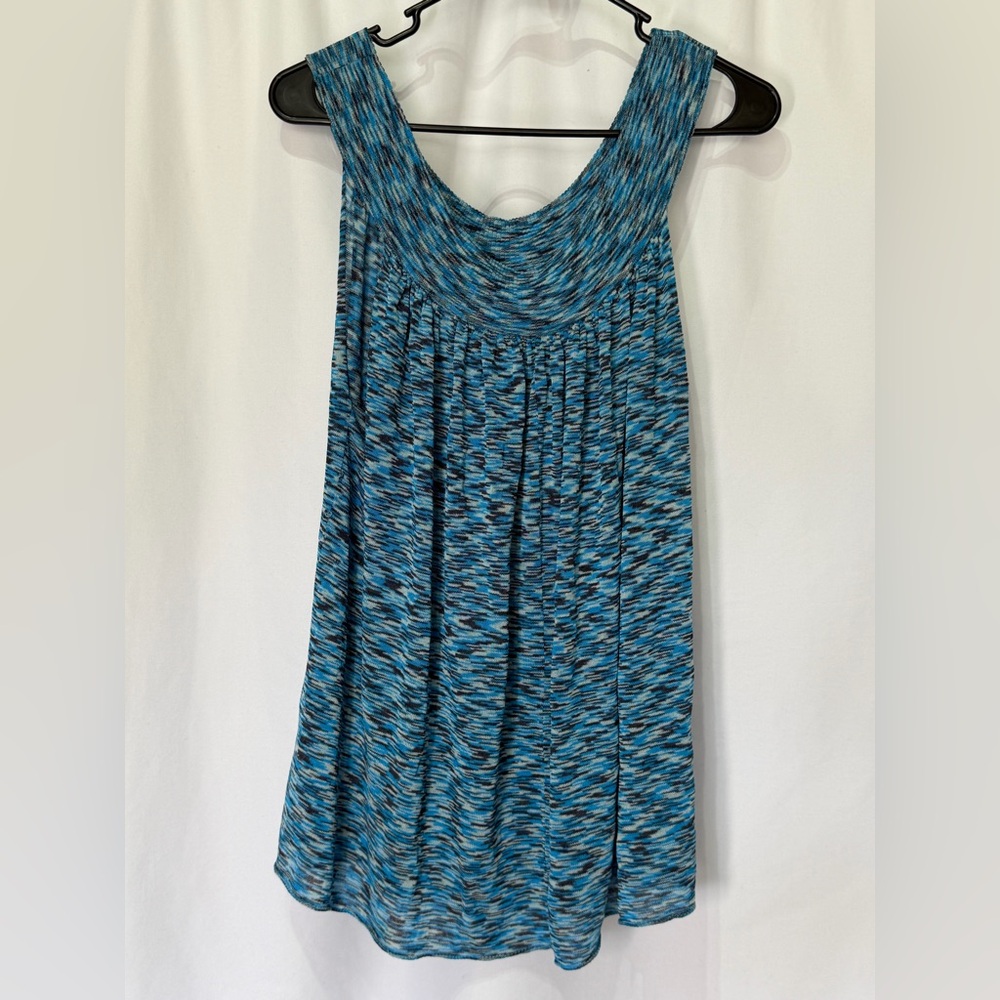 Free people flowy geometric blue and black striped short sleeve tank top
